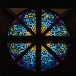 faceted glass (dalle de verre) rose window, 1st Presbyterian, Boulder, CO