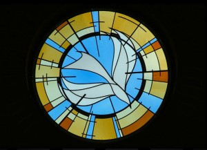 Holy Spirit stained glass Rose Window.  Long's Peak United Methodist Church, Longmont, CO